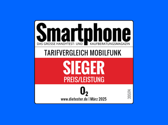 Award vom Smartphone Magazin: o2 ist Sieger im Tarifvergleich Mobilfunk in der Kategorie Preis Leistung