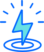 Blauer Blitz in einer Zielscheibe mit Strahlen – Symbol für Energie, Fokus kann überall gefunden werden - mobiles Arbeiten